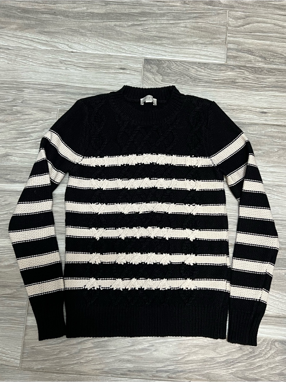 LOFT Black and White Striped Crewneck Sweater
